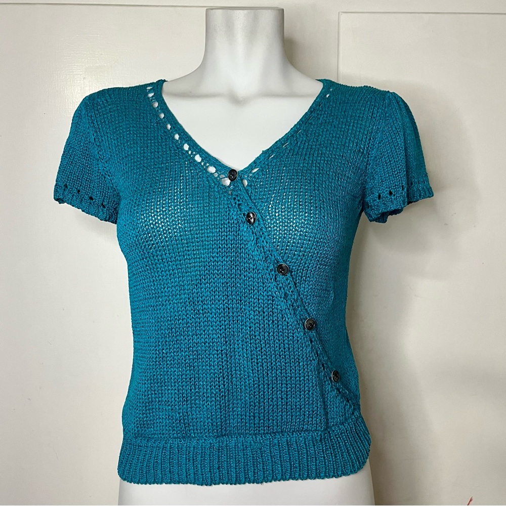 Vintage 90s Liz Claiborne Petite Short Sleeve Boho Sweater Top